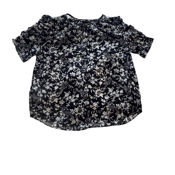 J. Crew Tops - J. Crew Black and White Floral and Bird Print Blouse